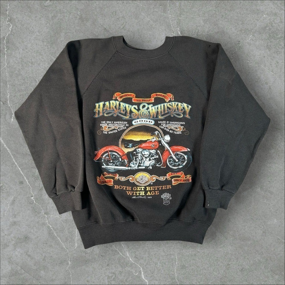 Vintage Harley Davidson Sweatshirt Mens Medium 1985 And Whiskey 3D Emblem Crew